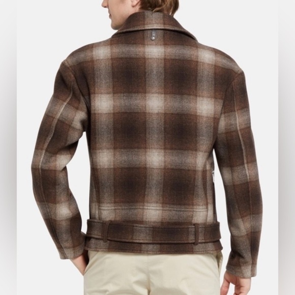 Mackage Men’s Clement Brown Plaid Wool Biker Motorcycle Jacket EUC Size 38/M - Picture 2 of 12